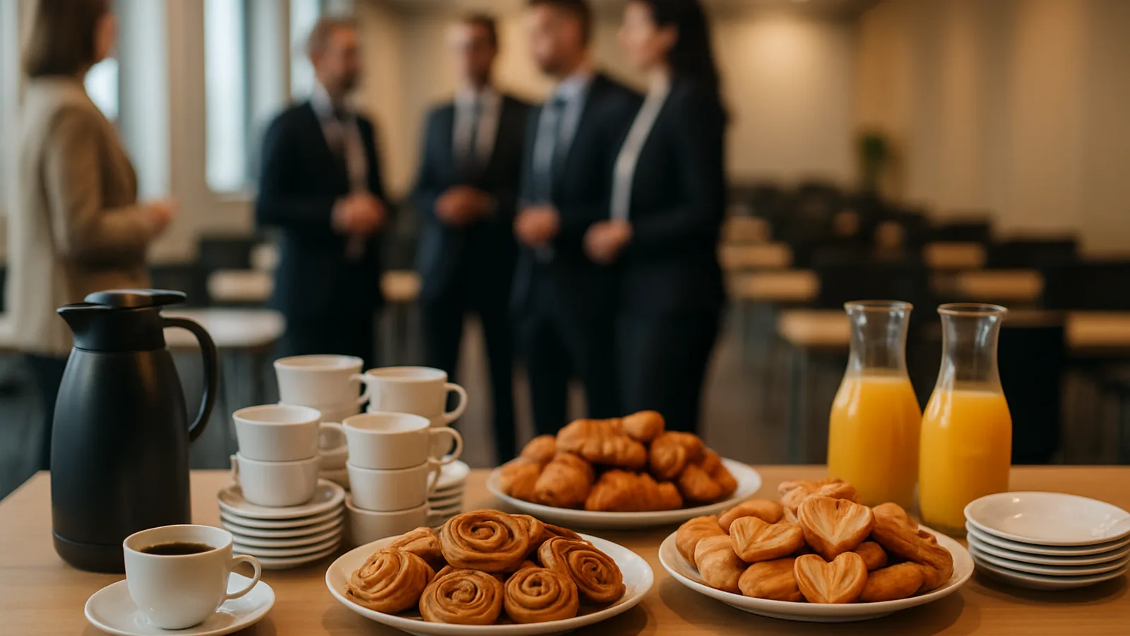 Kaffee und Gebäck zur Pause einer Konferenz