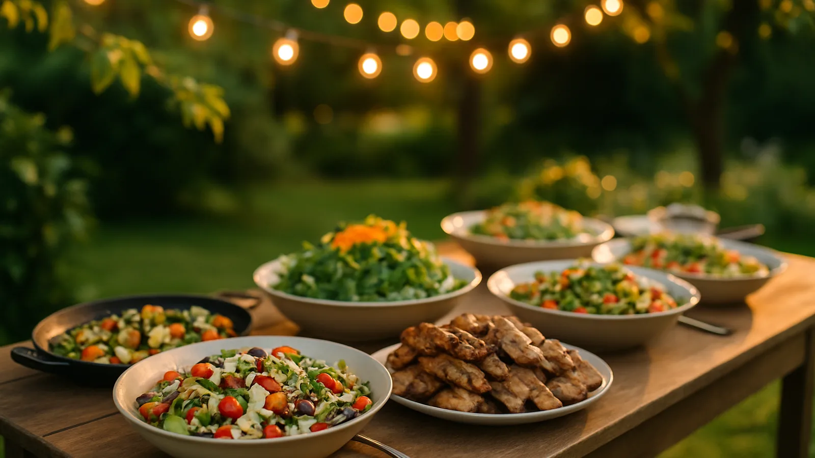 Festlich gedeckte Buffettafel bei einem Sommerfest unter freiem Himmel