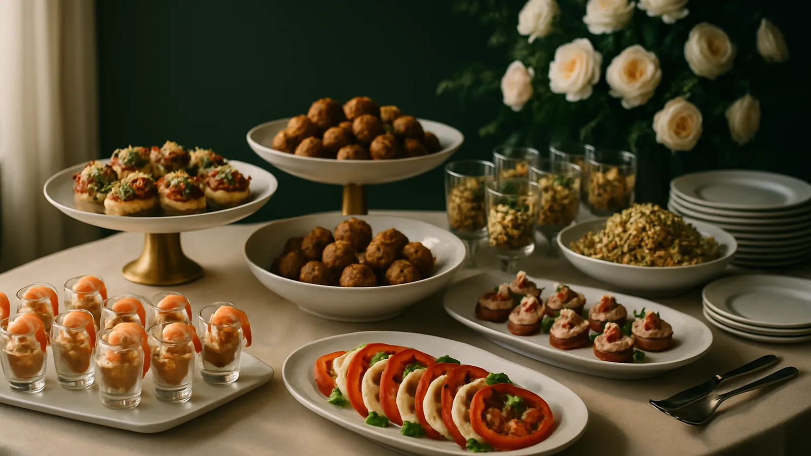 Gefülltes Buffet mit warmen und kalten Speisen