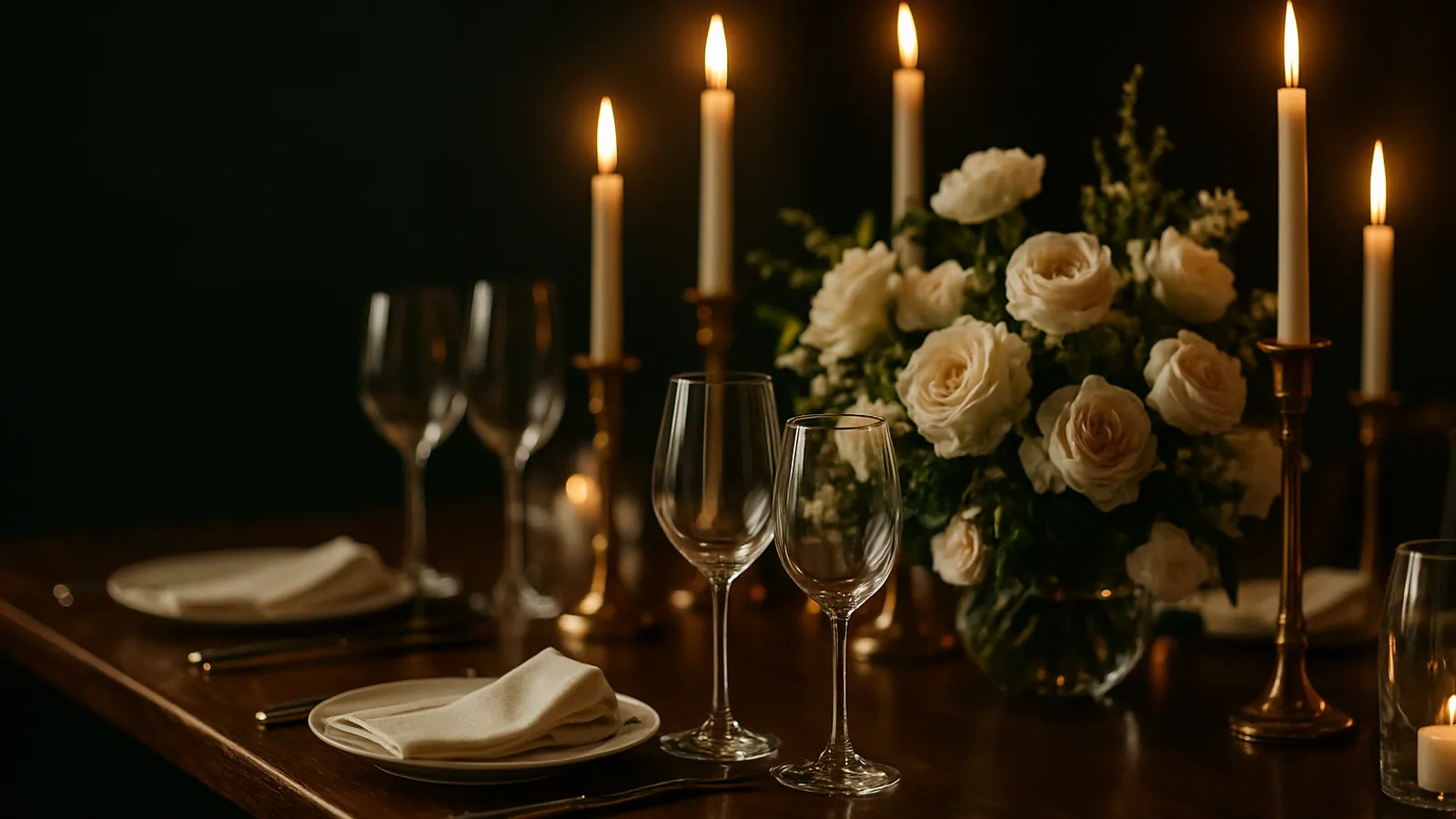 Festlich gedeckter Tisch mit Gläsern und Tischschmuck